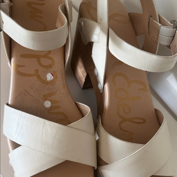 Sam Edelman Size 8.5 Josefine Heeled Platform Ivory Leather Blocked Heel Sandals - Picture 15 of 16